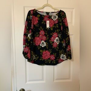 NWT Ann Taylor Factory 3/4‎ Sleeve Floral Blouse Size Large Elegant Feminine